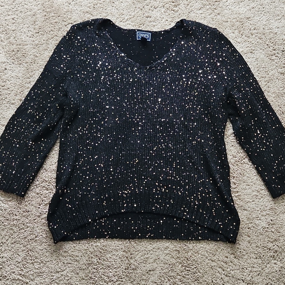 Chaps Classics Black Sweater With Sequins L, Size XL, 60% Cotton